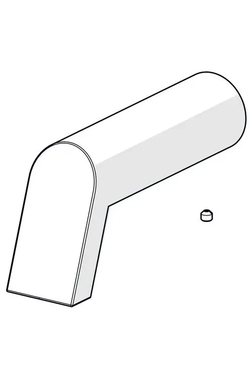 HANSABadarmatur mit gebogenem Auslauf und quadratischem Ende, in einfacher Form. Kleinheitsteile im Vordergrund.